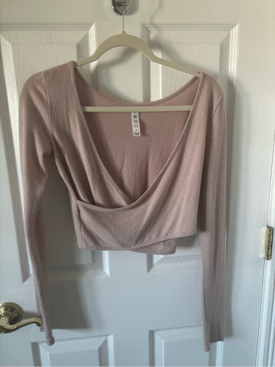 ALO Yoga Tops - ALO Yoga Amelia Light Pink Wrap Crop Top - Long Sleeve